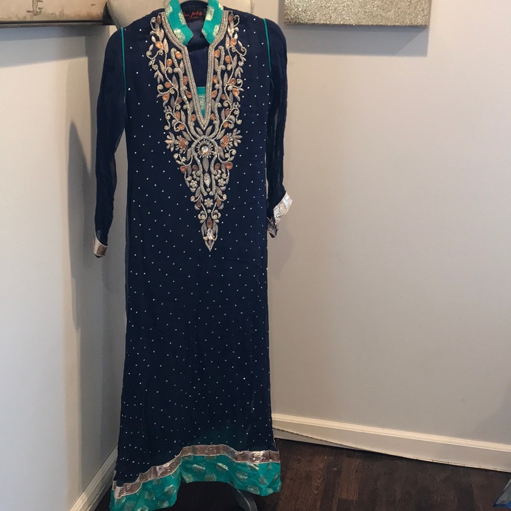 Long Pakistani dress. Indigo. Eid. Palazzo pants